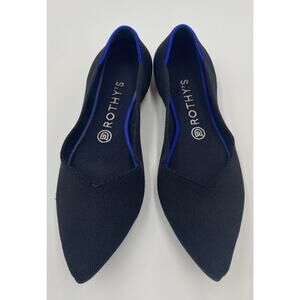 Rothy's The Point II Black Pointed Toe Ballet Flat Stretch Knit Blue Halo Sz 9